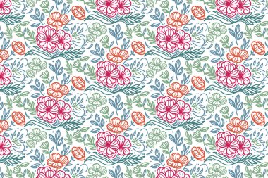 Moda baskı tekstil yastıkları ve ambalaj kağıtları için bir satır sürekli çiçek ve yapraksız desen