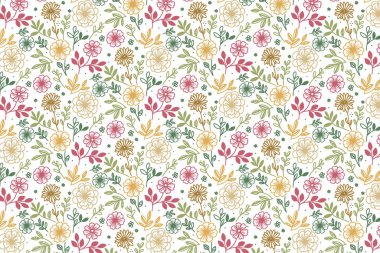 Mutfak kağıtları, yastık kılıfları ve moda için soyut yaprak ve çiçek desenleriyle kusursuz çiçek çizimi.