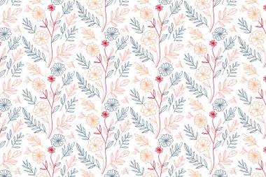 Kumaş tasarım ambalajı ve yastık kılıfları için kusursuz formatta çiçek elementleriyle sürekli çizim deseni