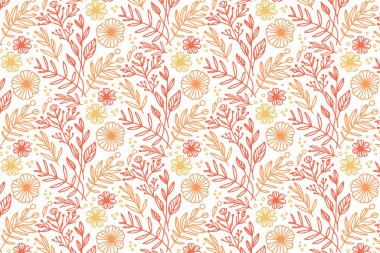 gül ve pamuk çiçek çizimi deseni, kadın giysi ambalajı ve masa örtüsü için tek satır biçiminde.