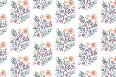 Şık moda ve ambalaj için pamuk ve gül ana hatları içeren tek bir çizgide zarif çiçek deseni.