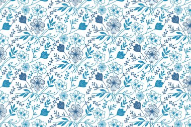 Moda baskısı ve kumaş ambalajı için asgari gül resimleriyle zarif mavi çizgili kusursuz çiçek deseni.