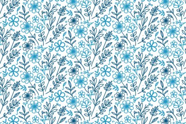 Moda olan bir çizgi mavi çiçek deseni, el çizgileri ve doğa esinlenmiş kumaşlar sarma ve mutfak giysisi için.
