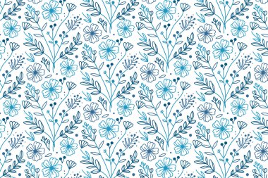 Yastık örtüsü ve kumaş ambalajı için soyut devamlılık tasarımı ile kusursuz mavi gül ve yaprak çizim deseni