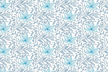 Tekstil ve duvar kağıdı kullanımı için modern minimalist tasarım ile sürekli çizgi sanatında ayrıntılı mavi çiçek çizim deseni