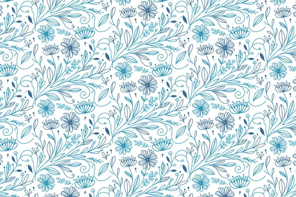 Zarif, mavi, çiçek desenli, aralıksız sanat gül yaprakları ve ev yapımı ve moda baskısı için çizim çiçekleri.