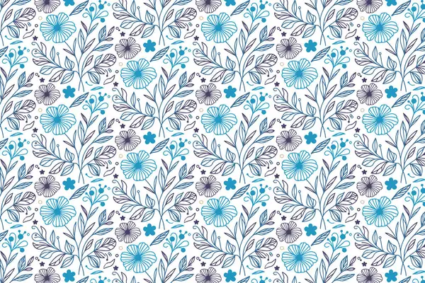 Artistik mavi renksiz çiçek desenli çizgili sanat çiçekleri karalamalar ve mutfak için pamuk yapraklar masa üstü ve duvar kağıdı.