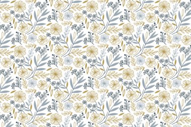 Önlük kumaş, tekstil ambalajı ve mobil çantalar için el çizimi çiçek desenli kusursuz desen.