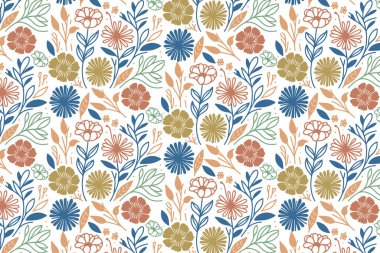 Duvar posterleri için asgari çiçek desenleri kullanarak kusursuz çiçek deseni. Kadınlar kumaş ve yastık tasarımları giyerler.