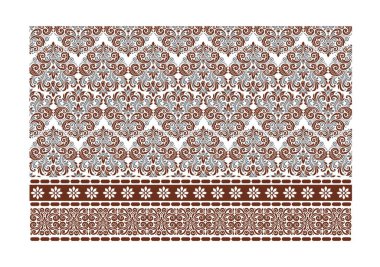 Süslü kenarı olan kusursuz çiçek motifi ve moda ambalaj kağıdı ve ev tekstili kullanımı için etnik ilham kaynağı