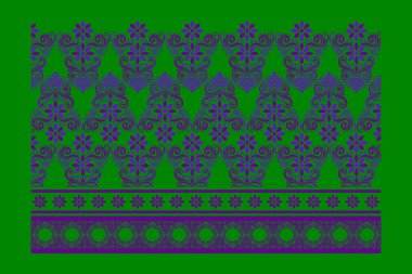 Etnik kumaş baskıları ve moda aksesuarları için süs motifleri ve botanik resimleriyle kusursuz bir sınır tasarımı.