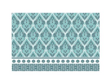 Klasik sınır süsleri ve kumaş desenli yastıklar ve kadın kıyafetleri için etnik dekoratif desenli kusursuz çiçek resimleri.