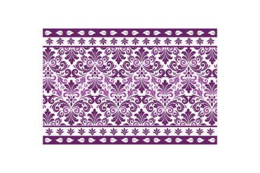 Etnik ilhamlı sınır unsurları ve ambalaj ve kumaş baskısı için çiçek çizimleriyle süslü çiçeksiz desen.