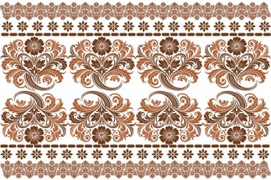 Sınır çizimi ve ambalaj kağıdı ve tekstil grafikleri için klasik botanik çizimleri olan geleneksel süs çiçekleri deseni