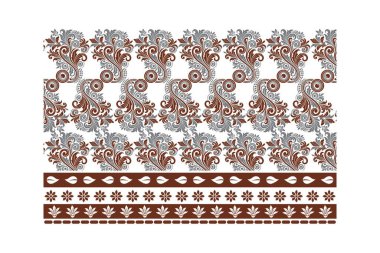 Sınır dekorasyonu ve modern tekstil ve giyim kullanımı için soyut tekstil teknikleri içeren etnik esinlenilmiş süs çiçekleri deseni