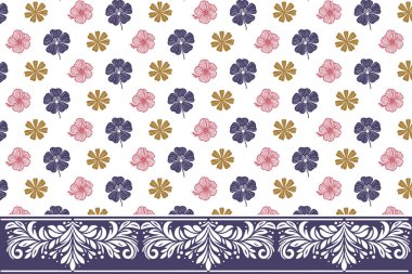 Bir sıra çiçek deseni. Kusursuz nakış tasarımı. El yaprağı deseni. Botanik tekrarı. tekstil asgari çiçek