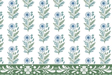 Kusursuz bir çiçek dizaynı. Sınır nakışları. El çizimi botanik yineleme dokusu. Yaprak deseni. Modern tekstil çiçekleri