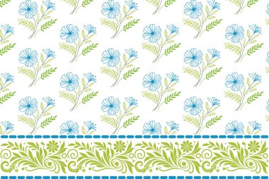 Bir sıra çiçek desenli tasarım. Kusursuz sınır nakışları. El çizimi botanik yaprağı. Tekstil dokusunu tekrarla. Çiçek asgari