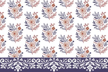 Kusursuz bir çiçek dizaynı. Kenar nakış dokusu. El yaprağı izi. Botanik çizimleri tekrarla. Modern tekstil çiçekleri