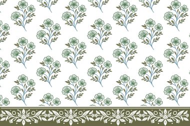 Sınır nakışı çiçek desenli. Bir çizgi el çizimi tasarımı. Kusursuz botanik tekrarı. Yaprak dokusu çizimleri. tekstil asgari çiçek