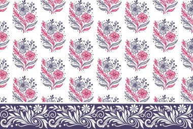 Çiçekçilik sınırında kusursuz bir çizgi. Nakış işlemeli el yapımı tasarım. Botanik tekerrür dokusu. Yaprak çizimi deseni. modern tekstil sanatı