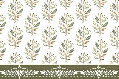 Kusursuz bir çiçek dizaynı. Sınır nakışı eskizi. Botanik yaprak deseni. El yapımı doku. Tekstil tekerrür ediyor. Çiçek asgari