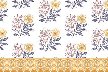 Sınır nakışı çiçek deseni. Tek bir çizgi kusursuz desen. El çizimi botanik yaprağı çizimi. Tekstil sanatını tekrar et. modern asgari doku