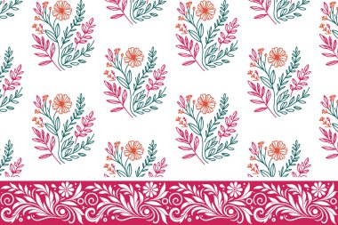 Kusursuz çiçekli hudut nakışı. Bir çizgi çizimi. El yaprağı deseni. Botanik tekrarı. minimal tekstil çiçek tasarımı