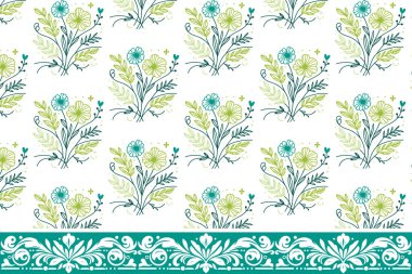 Çiçekli sınır tasarımı. Kusursuz bir çizim kalıbı. İşlemeli taç yaprakları tekrarlanıyor. El yapımı botanik doku. tekstil modern sanat eserleri