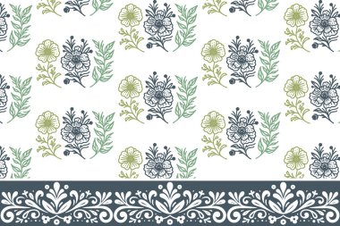 Çiçek desenleri kusursuz. Sınır nakışı tasarımı. El yapımı botanik doku. Yaprak çizimleri tekrarlanıyor. modern tekstil minimal tasarımı