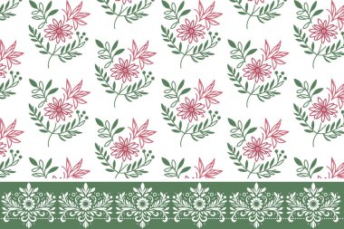 Kusursuz sınır çiçekleri deseni. Bir çizgi nakış eskizi. El yapımı botanik tasarımı. Tekstil yaprağı dokusu. Çiçek çizimlerini tekrarla. modern minimal