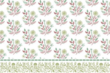 Kusursuz çiçek sınırında. Bir çizgi nakış tasarımı. Botanik çizim kalıbı. El yaprağı çizimi. Tekstil en az tekerrür. modern doku