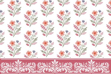 Çiçeksel tek sıra sınır deseni. Kusursuz nakışlı eskiz. El yaprağı çizimi. Botanik dokuyu tekrar et. minimal tekstil çiçek tasarımı