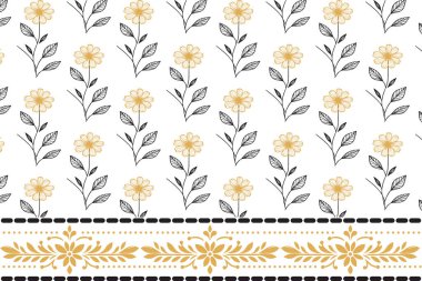 Sınır çiçekleri deseni. Kusursuz işlemeli sanat eserleri. Bir çizgi yaprak çizimi. El yapımı botanik tekrarı. Modern tekstil dokusu. Çiçek tasarımı