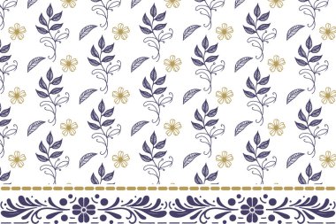 Sınır bir çiçek çizimi. Kusursuz nakış deseni. El çizimi yaprak tasarımı. Botanik tekrarı skeci. Modern asgari doku. tekstil deseni