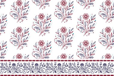 Çiçekçilik sınırında kusursuz bir çizgi. Nakış desenli tasarım. Botanik yaprak çizimi. El çizimi doku tekrarı. modern asgari tekstil sanatı