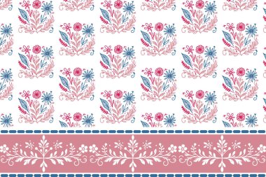 Çiçek işlemeli sınır tasarımı. Bir çizgi çizimi. Kusursuz botanik yaprak dokusu. El çizimi tekrarlanan sanat eserleri. Minimum çiçek çizgisi