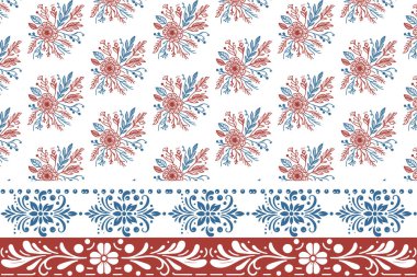 Kenar çiçekli nakış. Kusursuz bir çizgi deseni. El çizimi yaprak tasarımı. Botanik çizimi tekrarlanıyor. Tekstil en az sanat eseri. Çiçek çizgisi