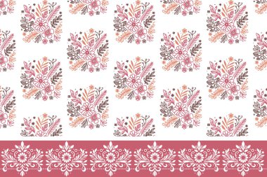 Kenarında çiçek deseni olan bir çizgi. Nakış eskiz tasarımı. Botanik taslak tekrarı. Kusursuz tekstil sanat eseri. El yaprağı deseni. zarif tasarım