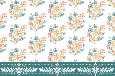 Kenar çiçekli nakış. Kusursuz bir tasarım. El yaprağı deseni. Botanik çizim kalıbı. Tekstil tekerrür ediyor. modern minimal