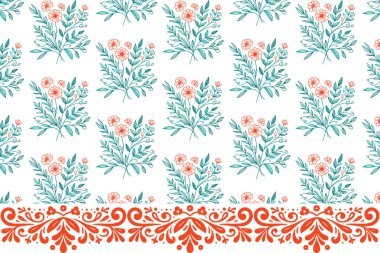 Kenarlı çiçek deseni. Kusursuz bir tasarım. Nakış işleme botanik taslağı. El yaprağı çizimi. Tekstil dokusunu tekrarla. asgari çiçek