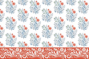 Kenarında çiçek deseni olan bir çizgi. Kusursuz yaprak işi. Nakış tasarımı skeci. Botanik anahat dokusu. Modern tekrarlama kalıbı. zarif tasarım