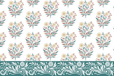 Sınır çiçekleri tasarımı. Bir çizgi çizimi kalıbı. Kusursuz taç yaprağı nakışı. El çizimi dış görünüş. Tekstil botanik tekrarı. asgari resim