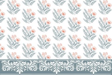 Çiçek işlemeli sınır tasarımı. Bir çizgi çizimi kalıbı. Kusursuz botanik doku. Tekstil tekerrür ediyor. El çizimi yaprak çizimi. asgari tasarım