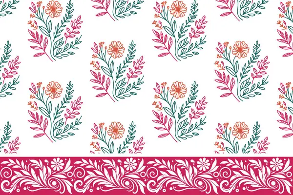Kusursuz çiçekli hudut nakışı. Bir çizgi çizimi. El yaprağı deseni. Botanik tekrarı. minimal tekstil çiçek tasarımı