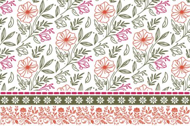 Çiçek deseni çok az. Nakış eskiz tasarımı. Bir çizgi pürüzsüz doku. Sınır çizgisi. Botanik yaprak tekrarı. tekstil sanat öğeleri