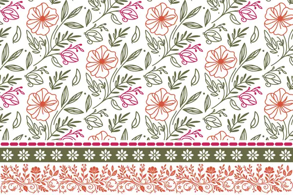 Çiçek deseni çok az. Nakış eskiz tasarımı. Bir çizgi pürüzsüz doku. Sınır çizgisi. Botanik yaprak tekrarı. tekstil sanat öğeleri