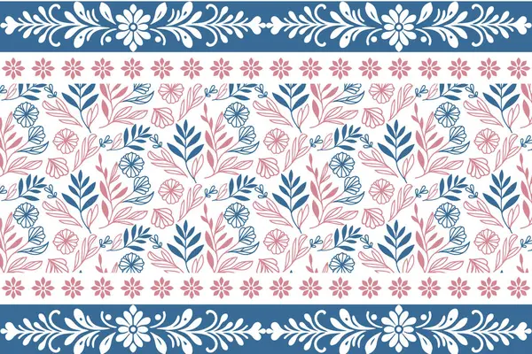 Çiçek deseni çizilmiş. Kusursuz nakış deseni. Bir sıra sınır çizimi. Tekstil yaprakları. Botanik tekrar tasarımı. modern özet ögeleri