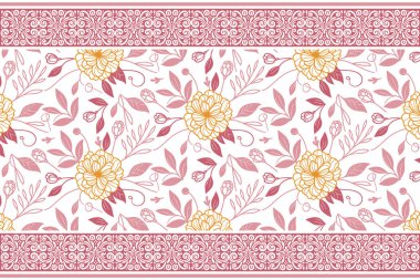 Çiçekli tekstil deseni. Nakış taslak taslağı. Kusursuz sınır çizimleri. Bir çizgi yaprak dokusu. botanik elementler çizildi. en küçük tekrarlama tasarımı