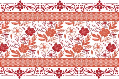 El çizimi çiçek. İşlemeli sınır deseni. Tekstil eskiz dokusu. Bir çizgi yaprak tasarımı. Botanik tekerrür taslağı. Kusursuz modern sanat eserleri